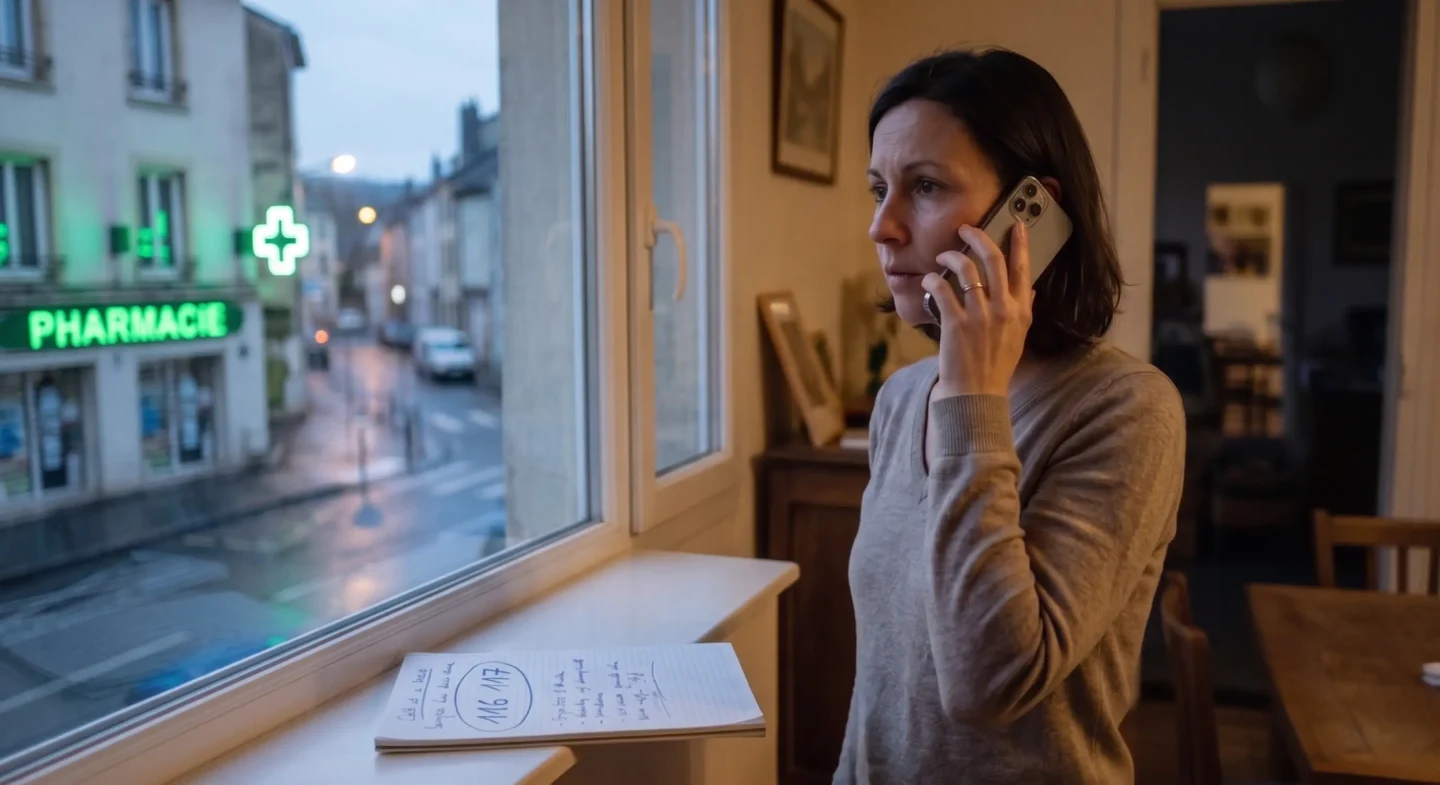 Patiente au téléphone, devant sa fenêtre, qui contacte le 116 117, numéro actif dans tout le Grand Est