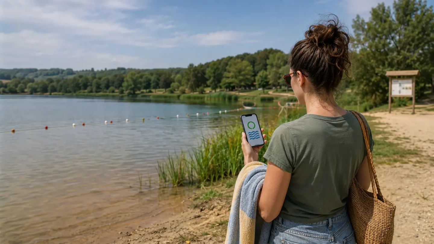 Une usagère vérifie la qualité de l’eau avant de se baigner dans un lac du Grand Est